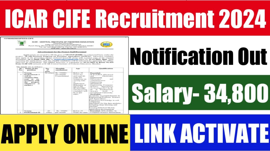 ICAR CIFE Recruitment 2024 Notification