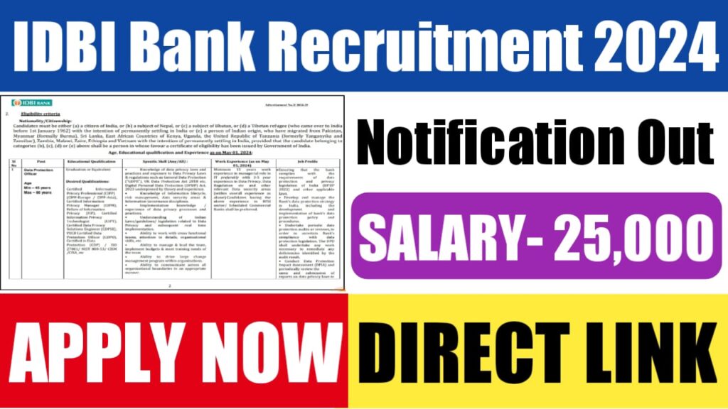 IDBI Bank CCSO & DPO Recruitment 2024